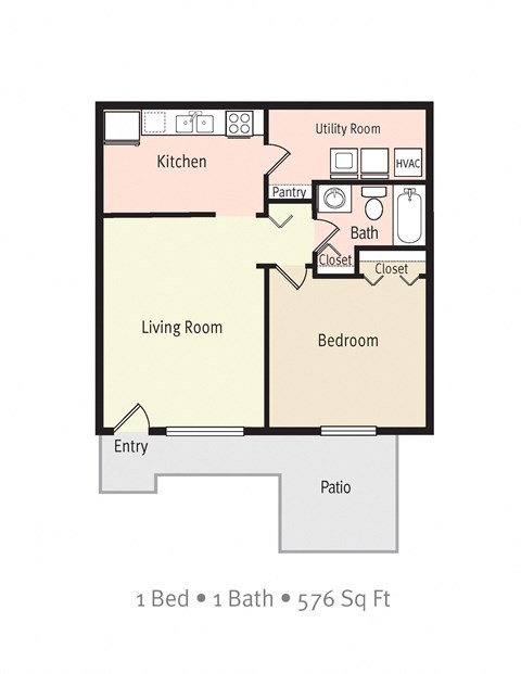 1 Bedroom 1 Bath 2D Floorplan
